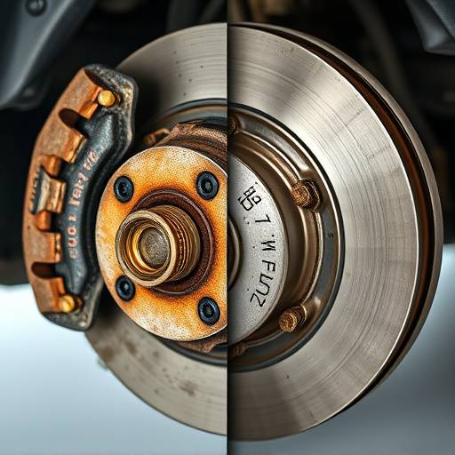 Before and after comparison of worn brake pads replaced at AutoFix Garage