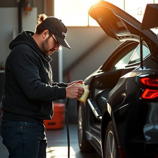 Mechanic changing car oil