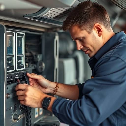 Mechanic working on car's AC system